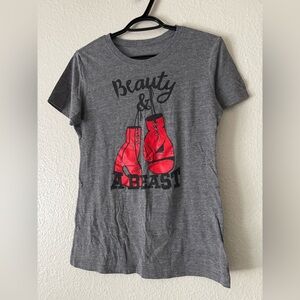 Women's Gray T-Shirt with Red Boxing Gloves Print